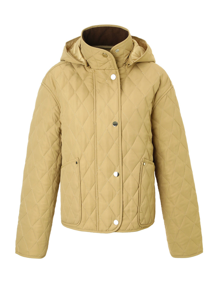 Women’s quilted jacket with hood, quilted diamond structure and flap pockets Mune Fashion