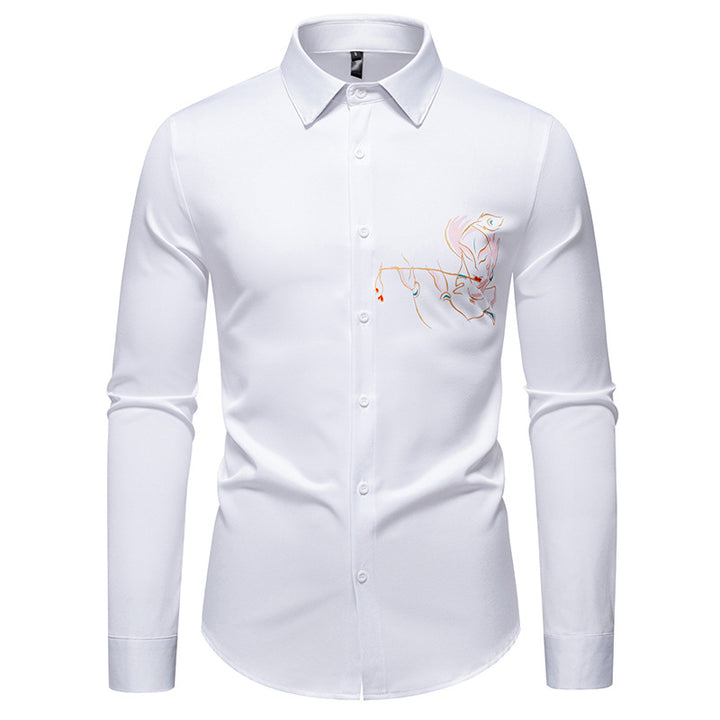 Men's Slim-Fit Business Shirt with elaborate chest embroidery and Kent collar Mune Fashion