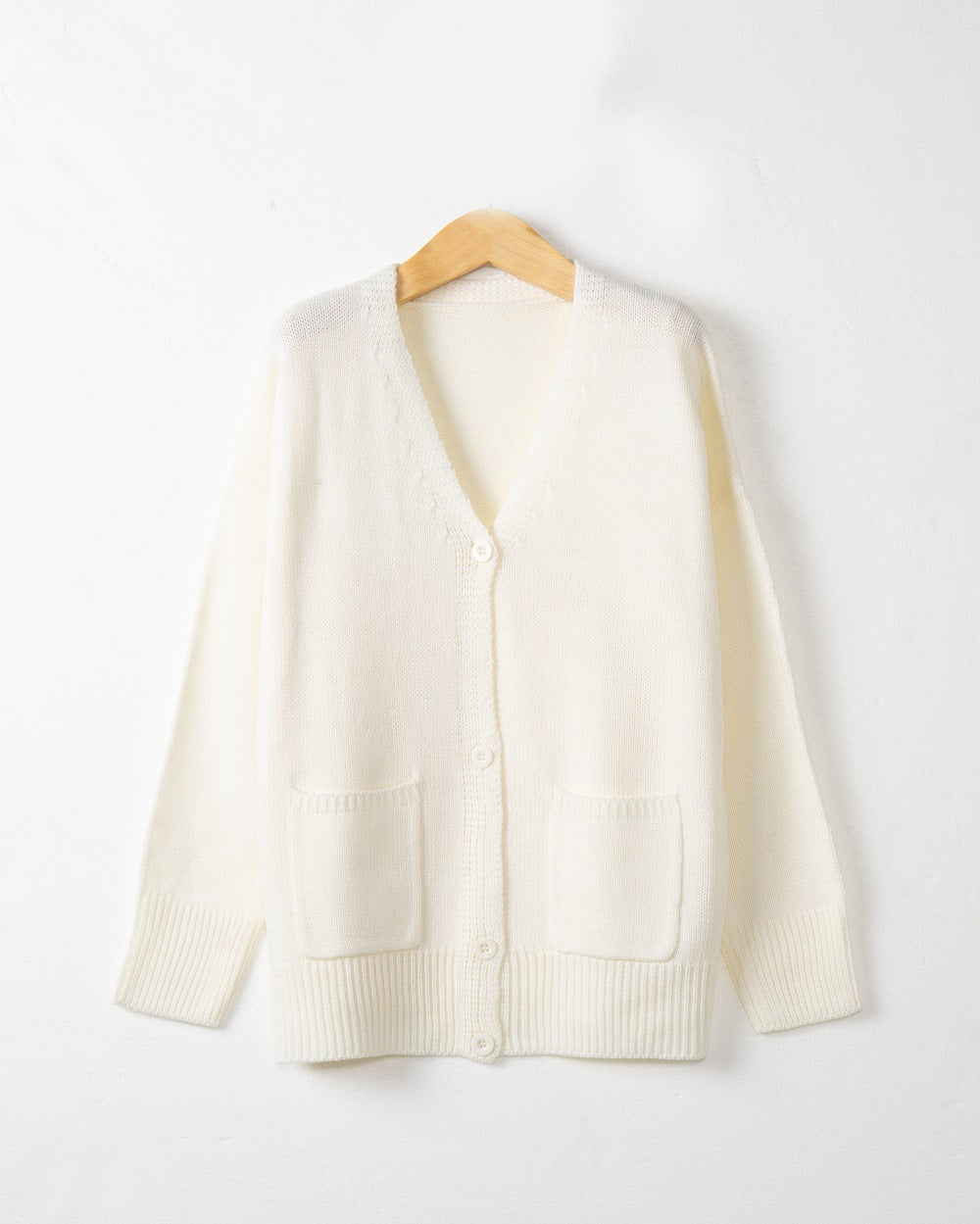 Women Fine Oversize Knit Cardigan with V-Neck, Button Placket and Patch Pockets Mune Fashion