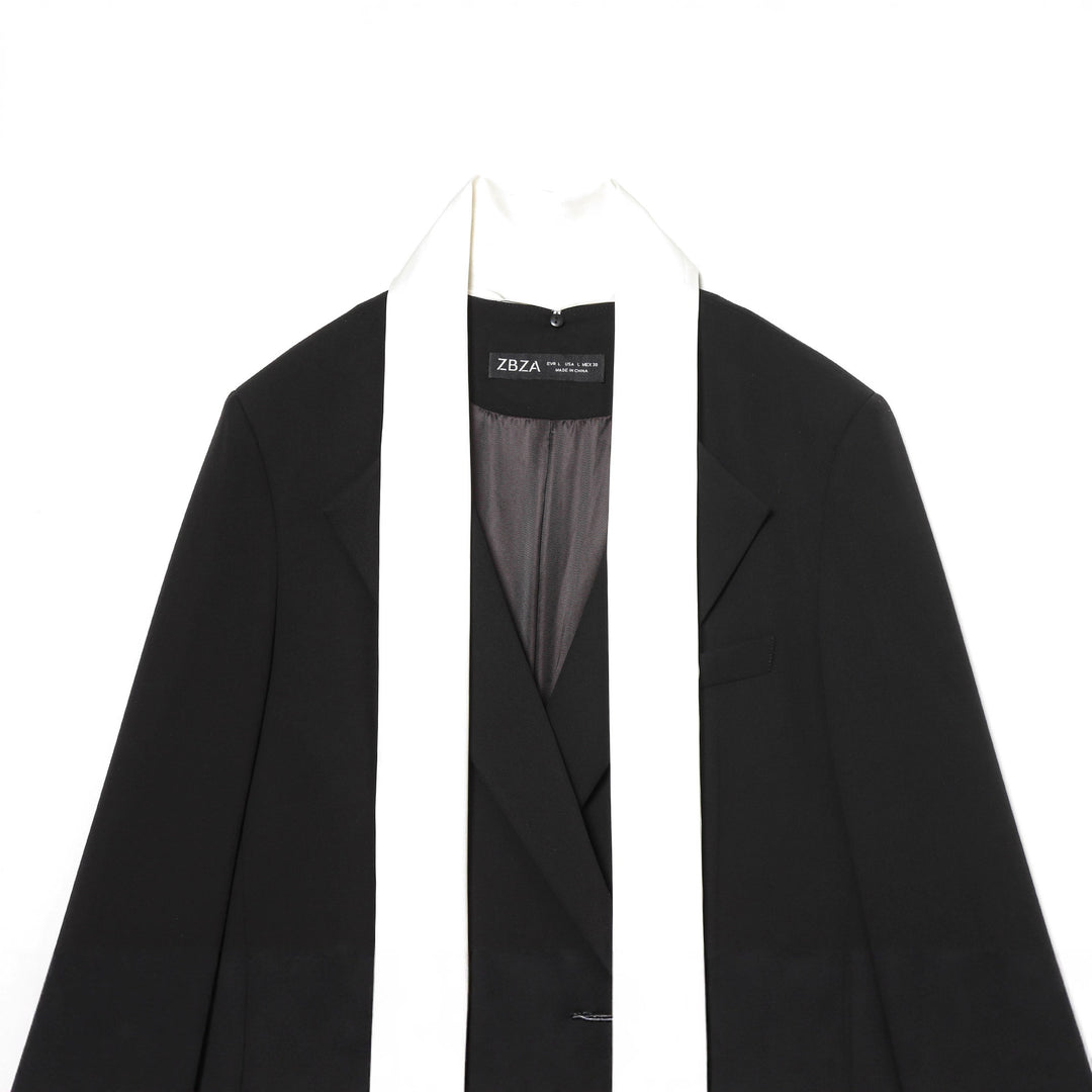 Women's tailored smoking jacket with contrasting shawl collar and long tie scarf Mune Fashion