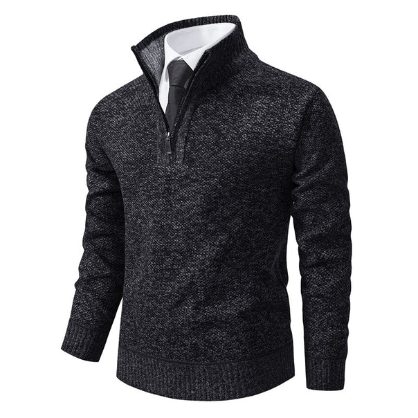 Men's fine knit half-zip sweater with textured pattern and stand-up collar Mune Fashion