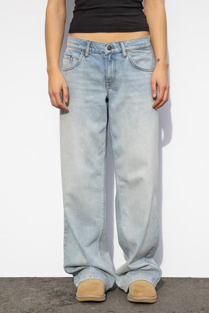 Women's wide denim pants model with deep waist and wide flare Mune Fashion
