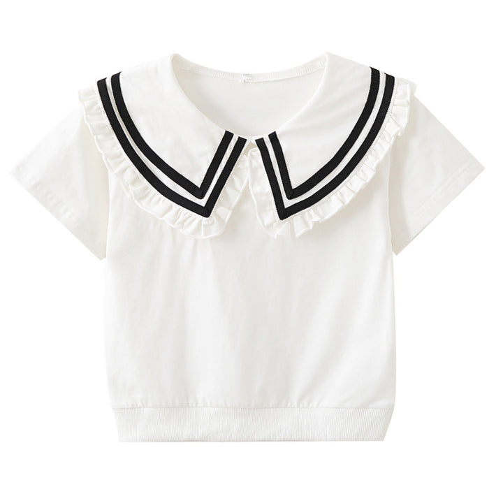 Girl T-shirt with elegant sailor collar and ruffle details Mune Fashion