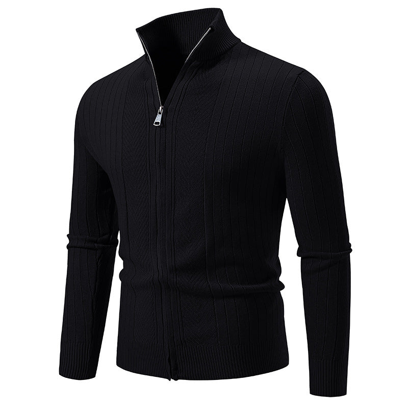 Men's slim fit fine knit zip jacket with stand-up collar and distinctive rib structure Mune Fashion