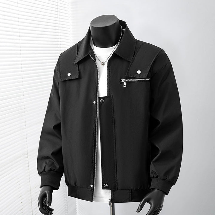 Men's lightly padded bomber coach jacket with concealed snap button placket, zipper chest pocket & ribbed cuffs Mune Fashion
