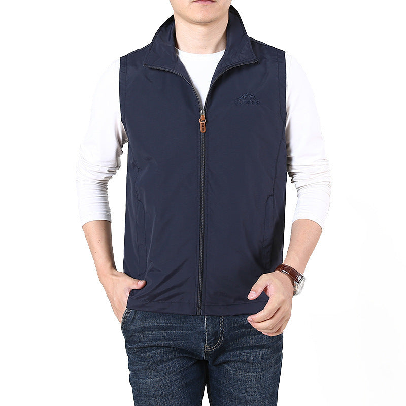 Men's Sleeveless Utility Vest with Stand Collar, Zipper and Pockets Mune Fashion