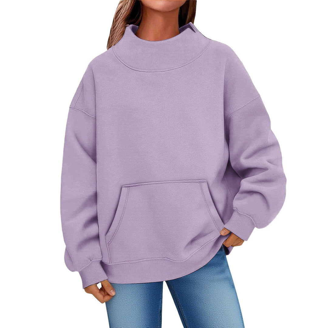 Women Oversized Hoodie with Stand-up Collar and Kangaroo Pocket Mune Fashion