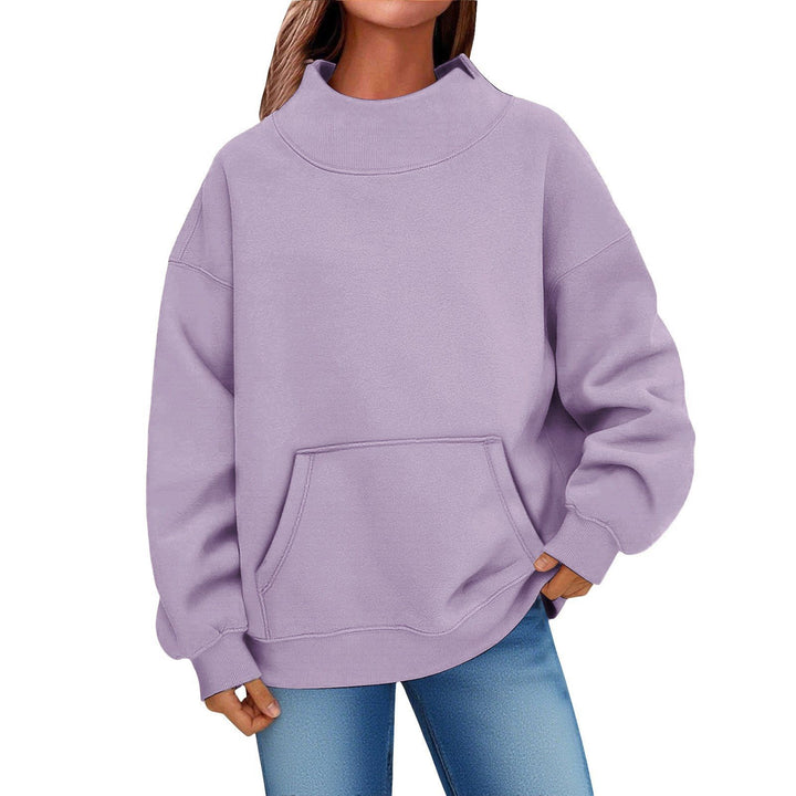 Women Oversized Hoodie with Stand-up Collar and Kangaroo Pocket Mune Fashion