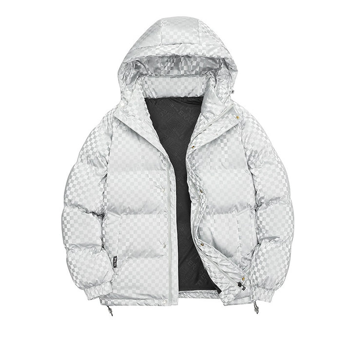Men's high-gloss quilted thermal jacket with hood & checkered structure Mune Fashion