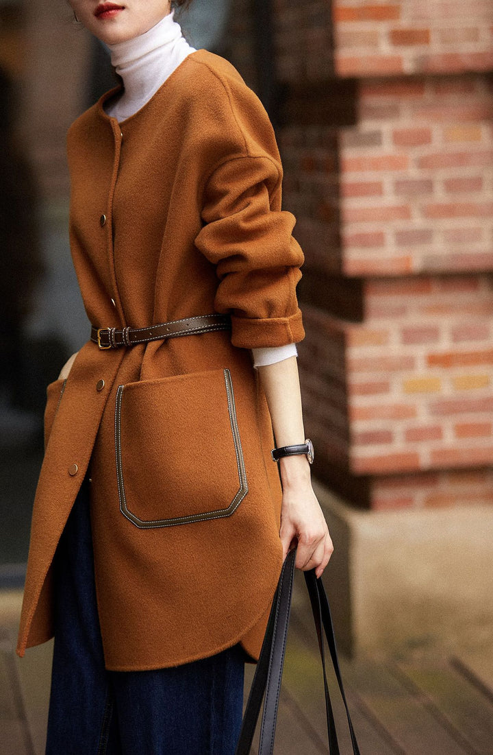 Women's Casual and Elegant Wool Coat with Belt Mune Fashion