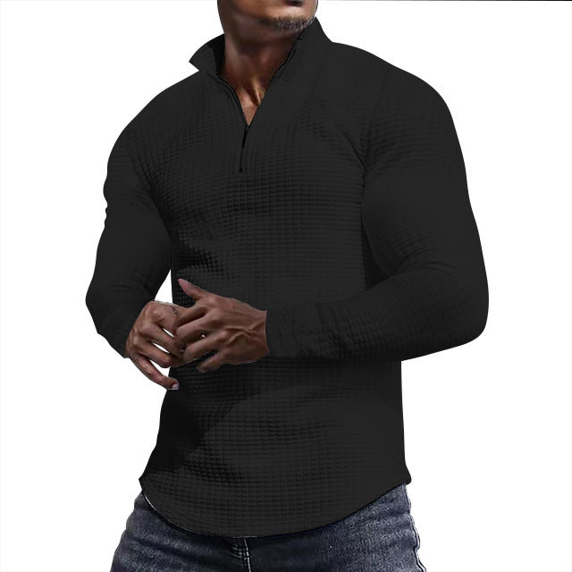 Men's waffle knit long sleeve shirt with short zip Mune Fashion