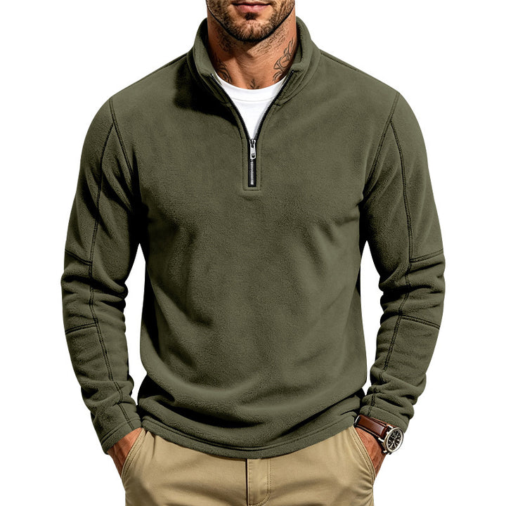 Men's fleece pullover with short zip and stand-up collar Mune Fashion