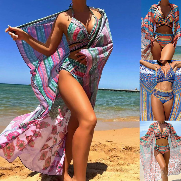 Women's bikini set with creative design and transparent kaftan Mune Fashion