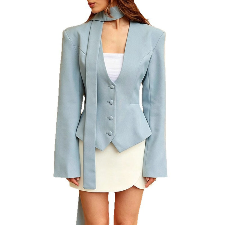 Women Elegant fitted blazer set with vest and bow Mune Fashion