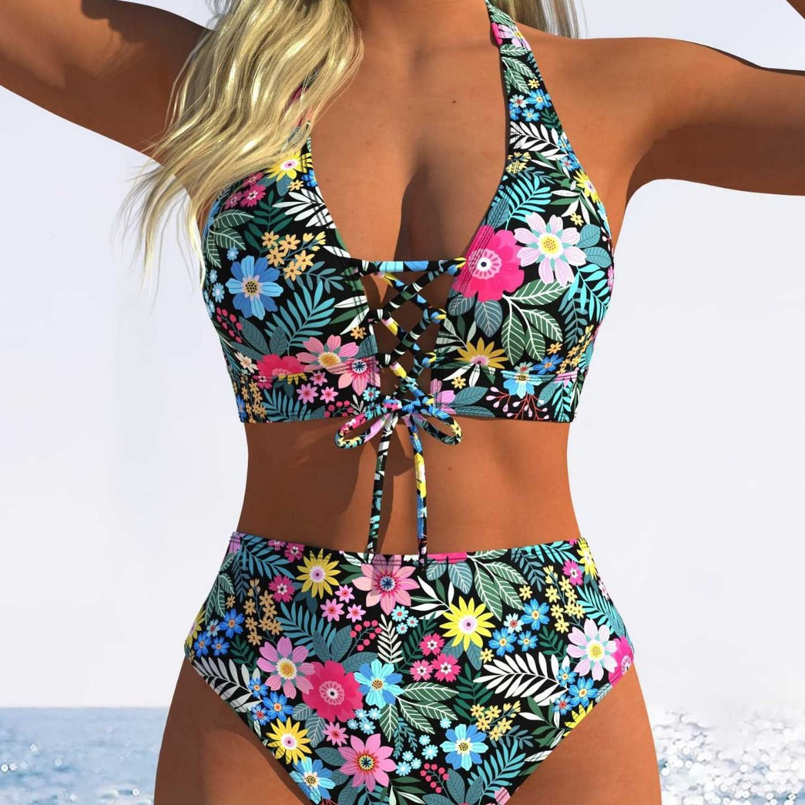 Women's bikini set with high-waisted cut and playful lacing detail Mune Fashion