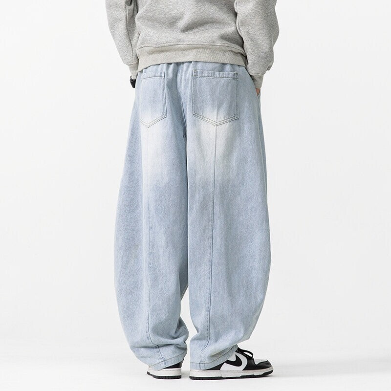 Men's extra-wide jeans in balloon cut with drawstring waistband and longitudinal stitching Mune Fashion