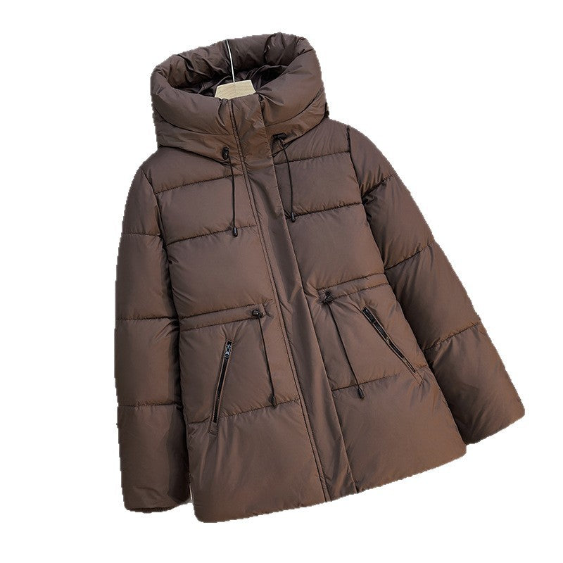 Women's Boxy Puffer Jacket with Padded Insulation, Stand Hood and Drawstrings Mune Fashion