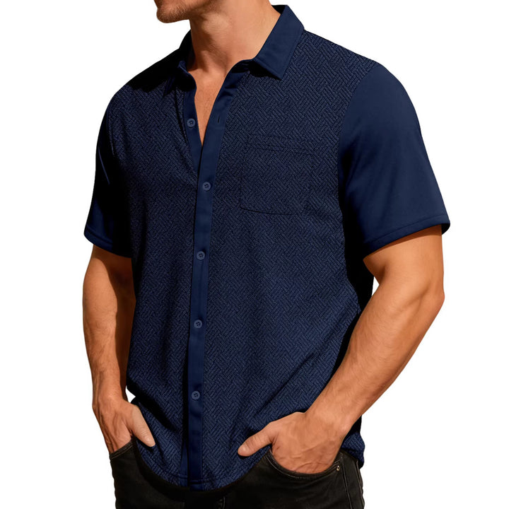 Men's leisure short sleeve shirt with jacquard texture, contrasted button placket and chest pocket Mune Fashion
