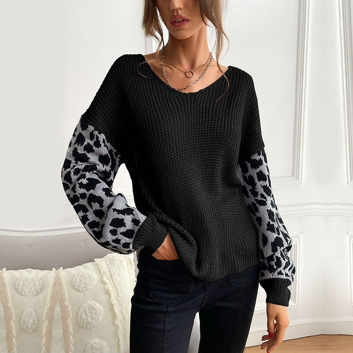 Ladies Stylish Ribbed Knit Sweater with Check Pattern Mune Fashion