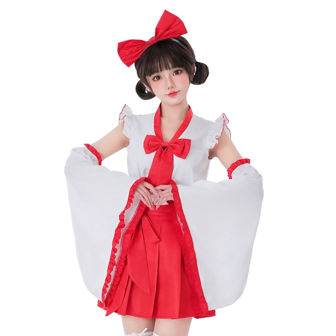 Women playful costume dress with swinging sleeves and decorative bows Mune Fashion