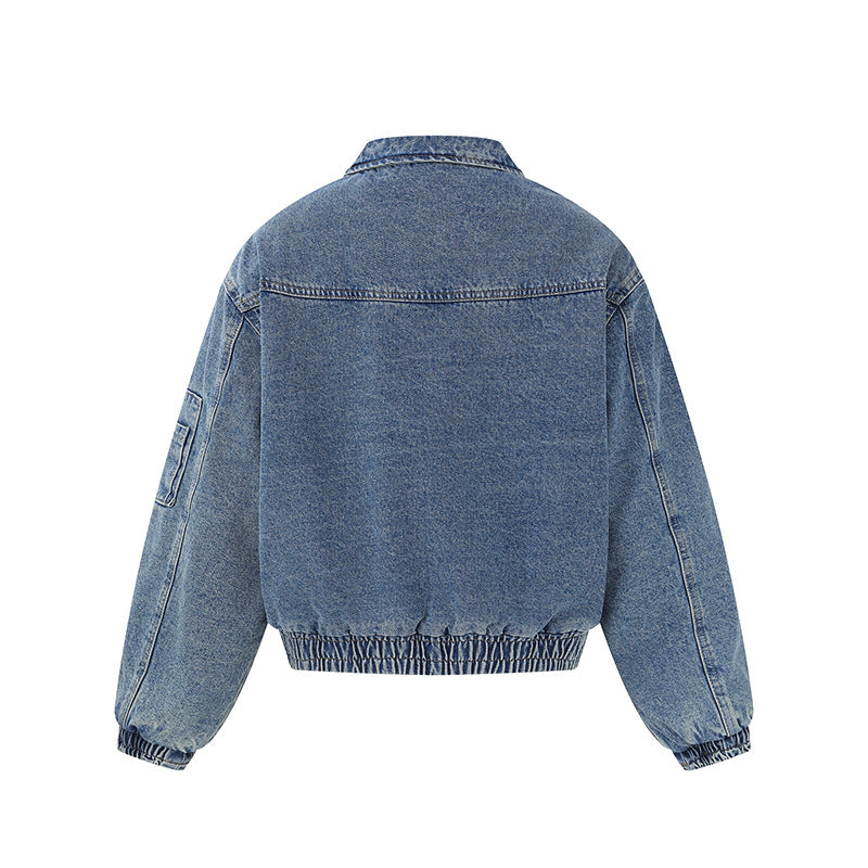 Unisex Boxy Denim Jacket with Full Zip, Elastic Hem and Sleeve Utility Pocket Mune Fashion