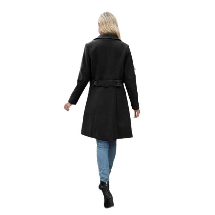Women Classic Double-Breasted Wool Blend Coat with Tailored Silhouette and Large Flap Pockets