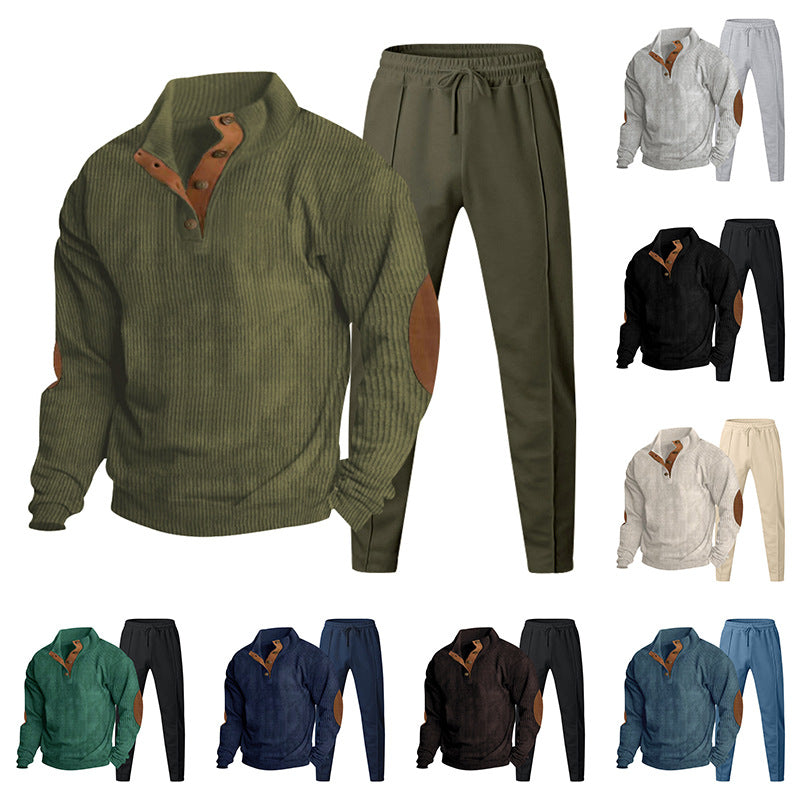 Men's Structured Henley Loungewear Set with Elbow Patches & Tapered Jogger Pants Mune Fashion
