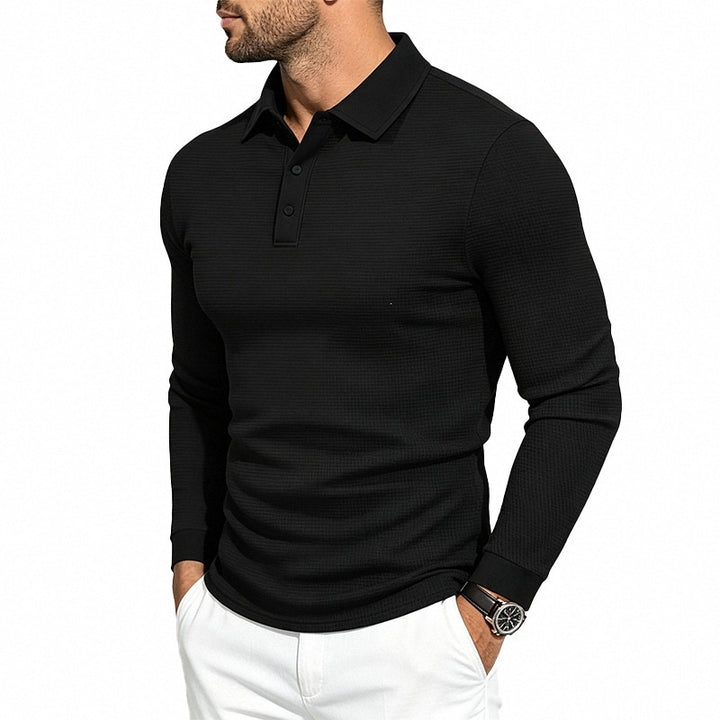 Men's Long Sleeve Polo Shirt in Structured Knit Slim Fit Mune Fashion
