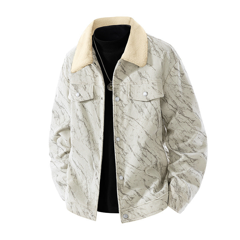 Men's  ribbed corduroy sherpa-collar snap trucker jacket Mune Fashion