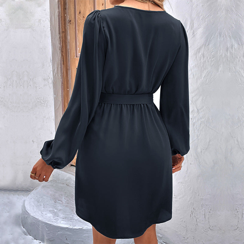 Ladies Elegant Wrap Dress with Stylish Belt Mune Fashion