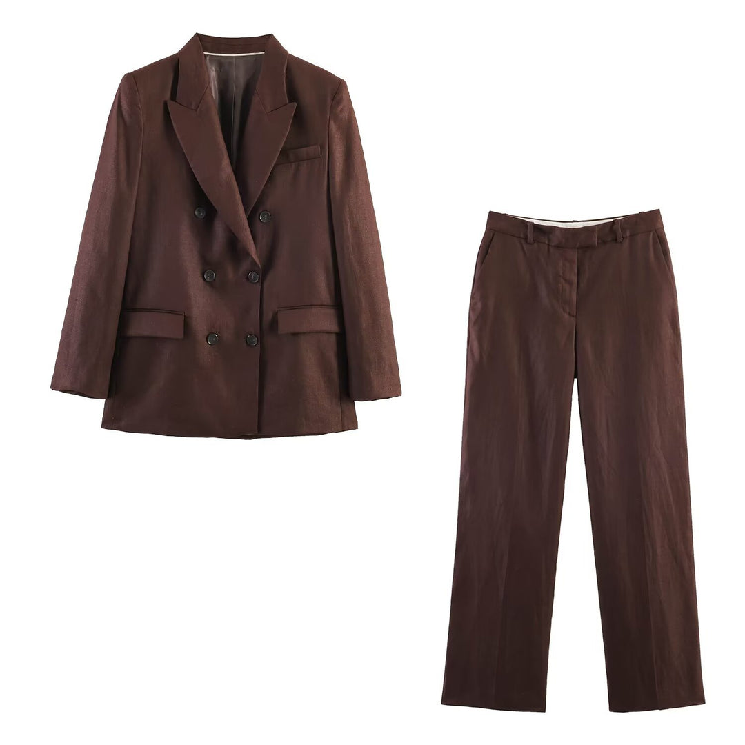 Women's Double-Breasted Blazer with Straight Cut Suit Pants Mune Fashion