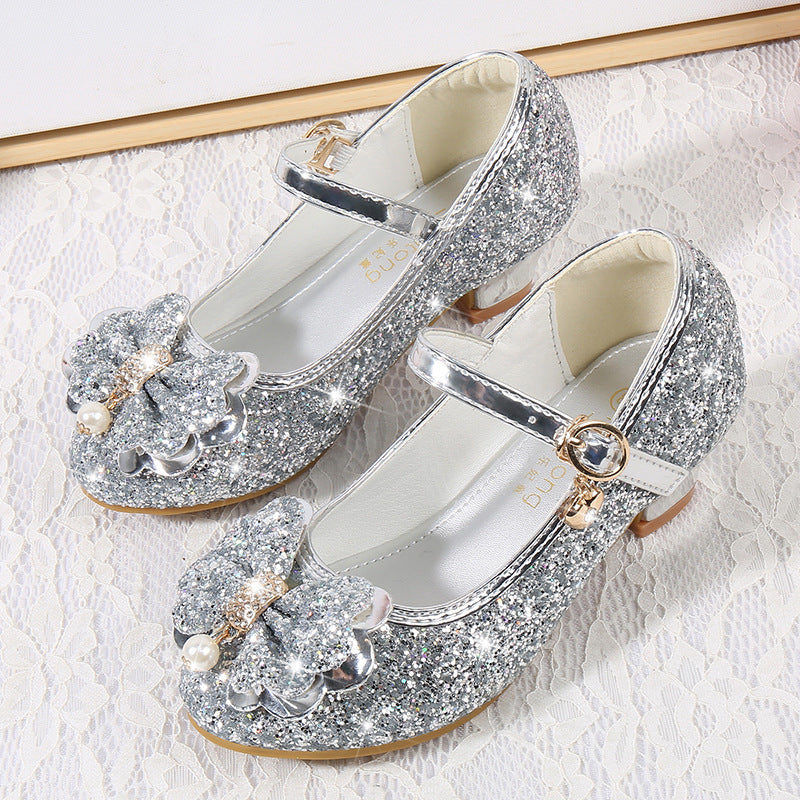 Girls Glittering Ballet Flats with Bow Applique Mune Fashion