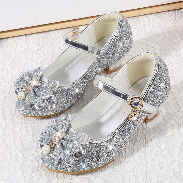 Girls Glittering Ballet Flats with Bow Applique Mune Fashion