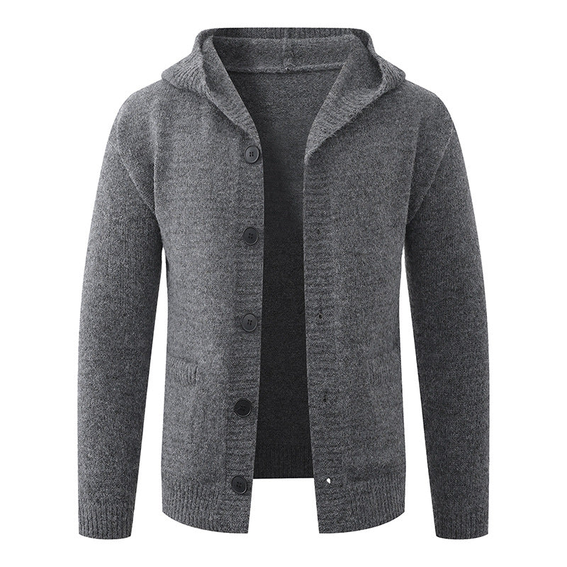 Men's hooded knitted cardigan made of thermal fine knit with a continuous button placket and side pockets Mune Fashion