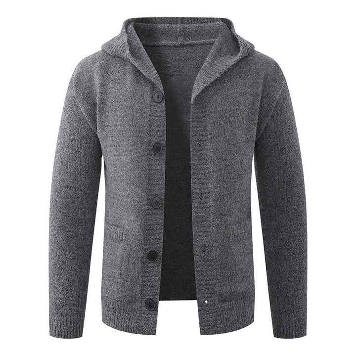 Men's hooded knitted cardigan made of thermal fine knit with a continuous button placket and side pockets Mune Fashion