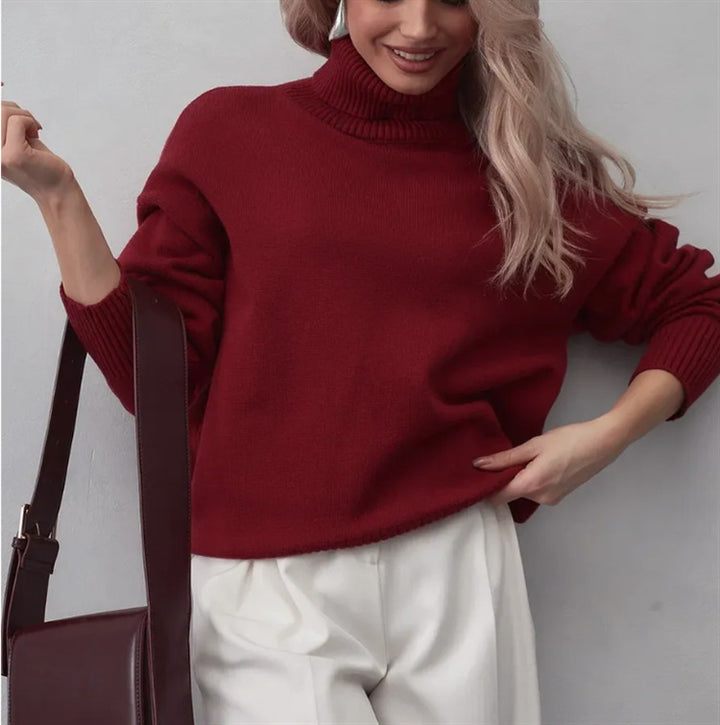 Ladies Boxy Turtleneck Sweater made of fine fine knit with dropped shoulders Mune Fashion