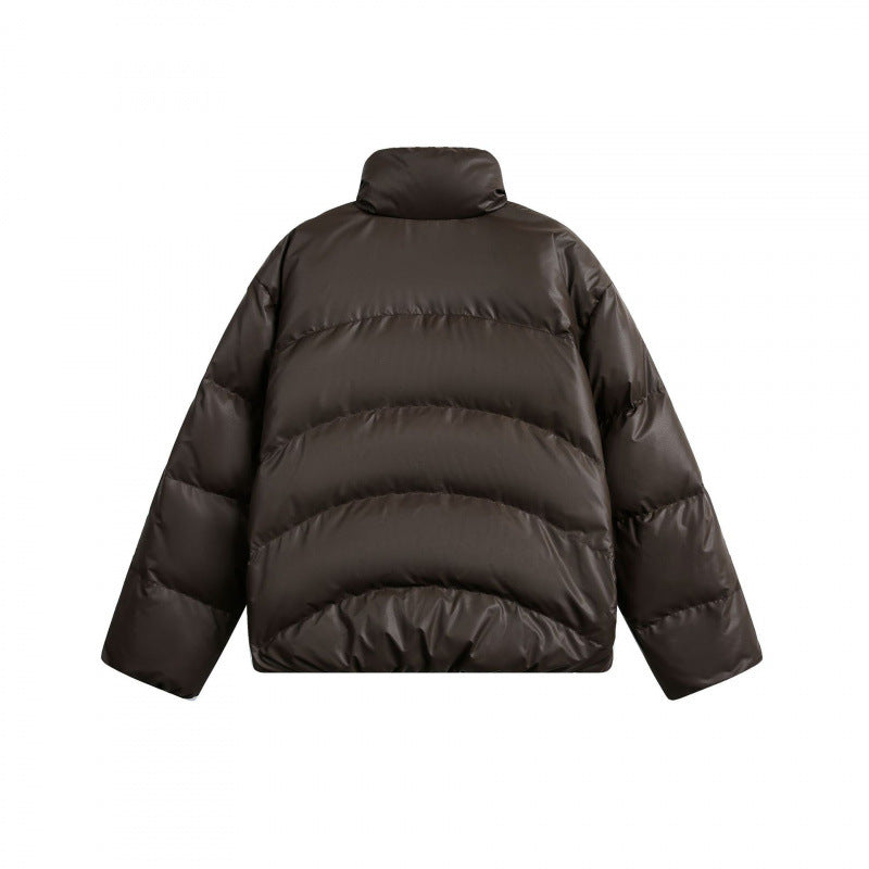 Women's Cropped Padded Boxy Jacket with High Stand-Up Collar and Teddy Lining Mune Fashion