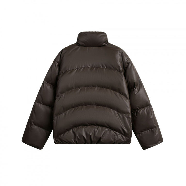 Women's Cropped Padded Boxy Jacket with High Stand-Up Collar and Teddy Lining Mune Fashion