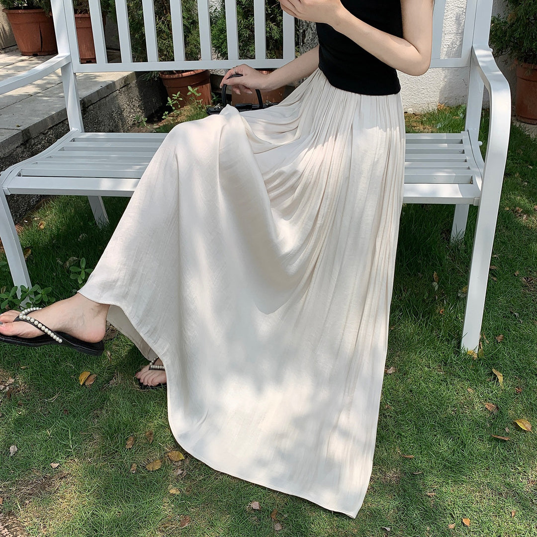 Women's flowing, gathered maxi skirt with fine pleats and high elastic waistband, Mune Fashion