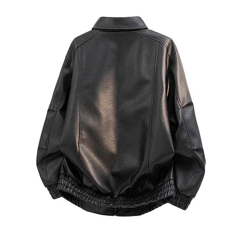 Men's Elegant Faux Leather Jacket with Loose Fit Mune Fashion