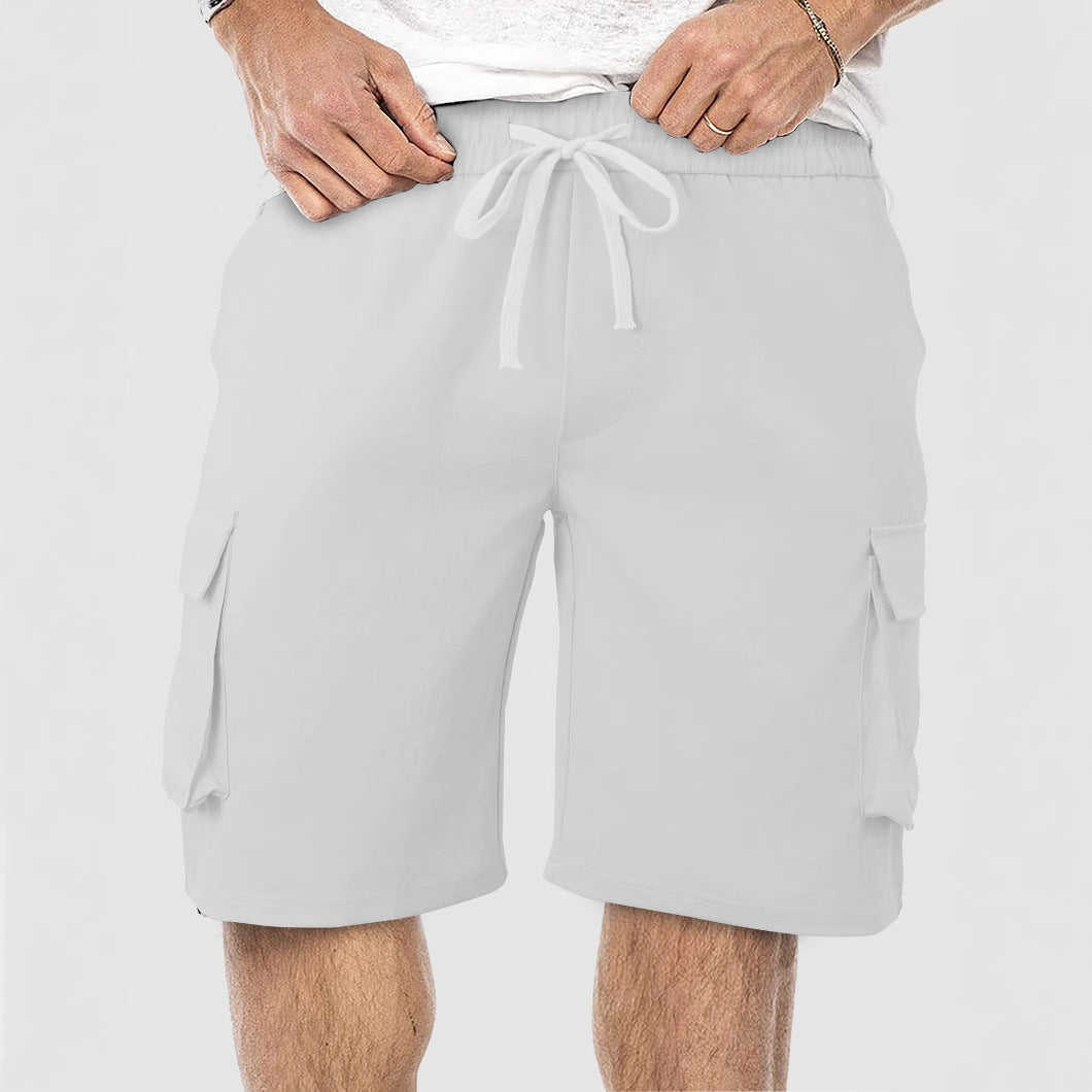 Men's casual cargo Bermuda shorts with elastic drawstring waistband, straight leg, and patch flap pockets Mune Fashion