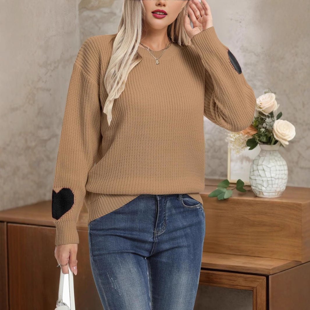 Ladies' Fashionable Knit Sweater with Heart Details