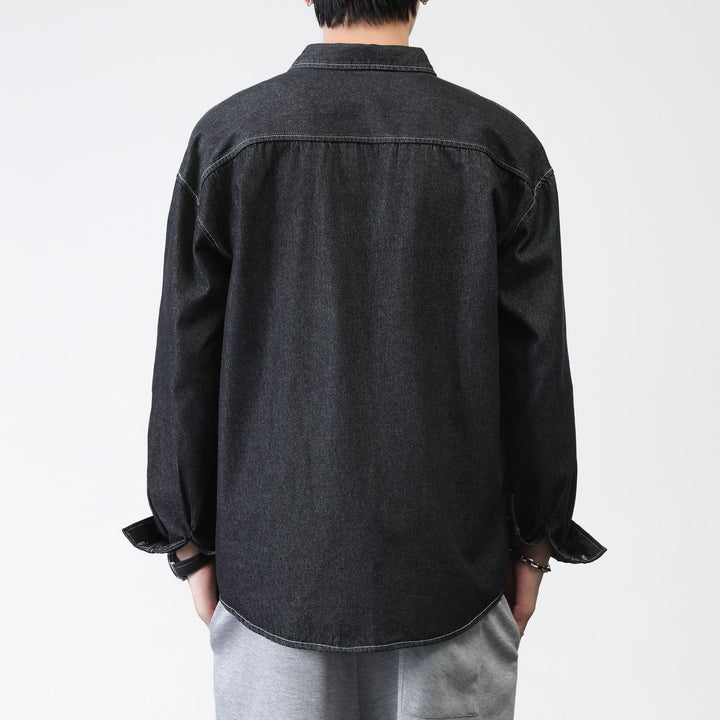 Men's Oversized Denim Shirt Jacket with Chest Pockets and Button-Down Collar Mune Fashion