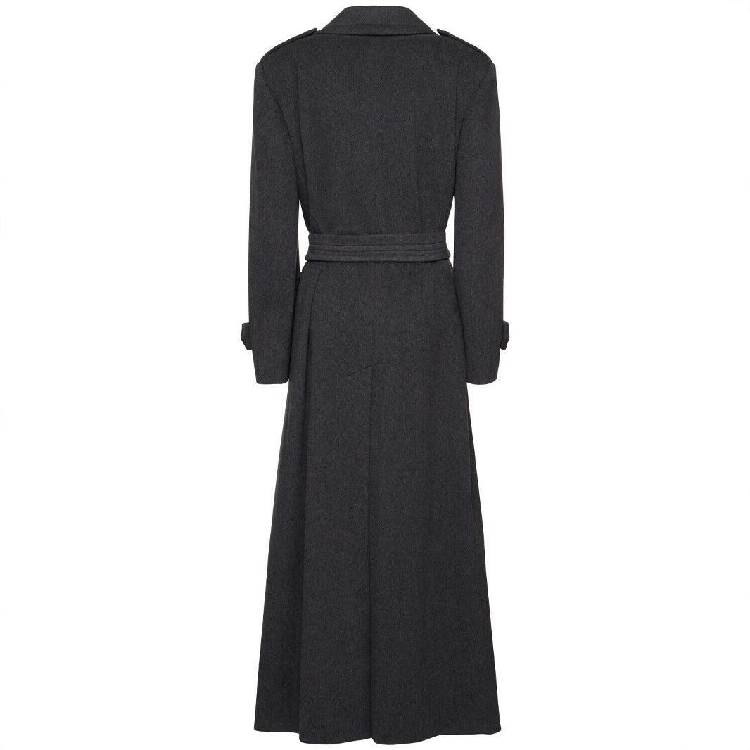 Women Long Double-Breasted Wool Coat with Waist Belt Mune Fashion