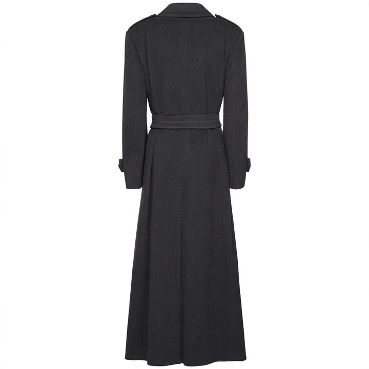 Women Long Double-Breasted Wool Coat with Waist Belt Mune Fashion