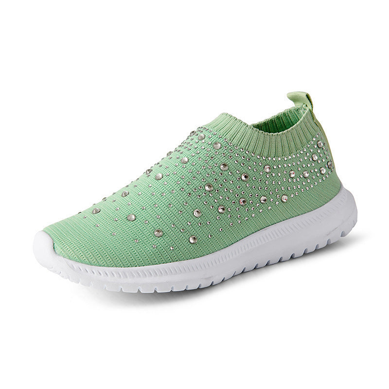 Women's Elastic Sock Sneaker with Rhinestone Studs, Breathable Knit Shaft and Cushioning Comfort Sole Mune Fashion