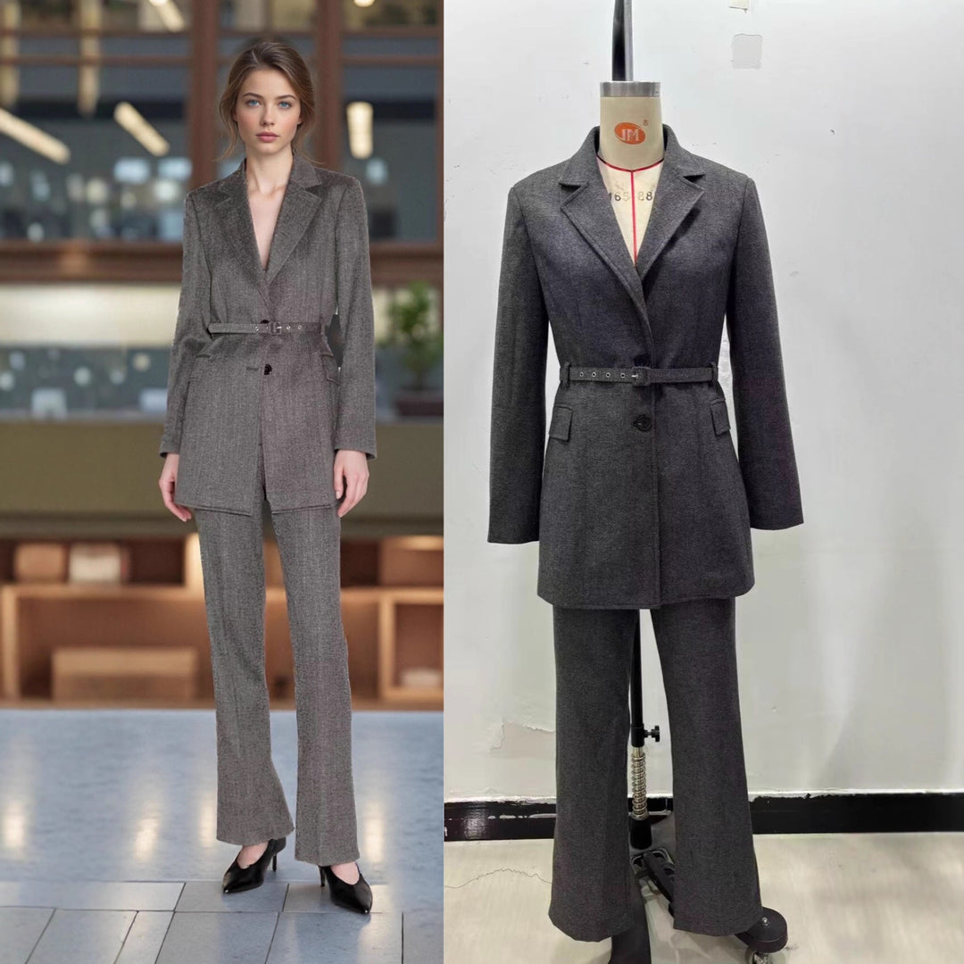 Women Straight Cut Suit Trousers with High Waist and Crease Mune Fashion