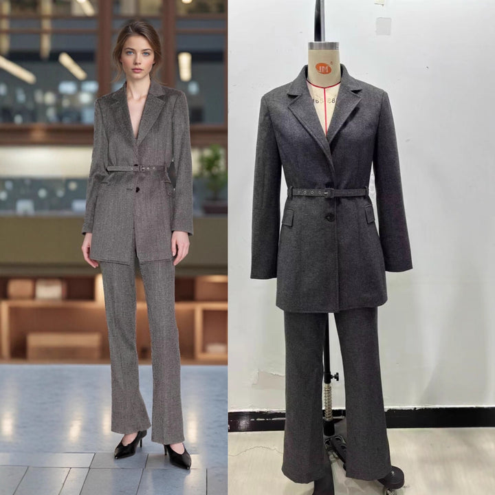 Women Straight Cut Suit Trousers with High Waist and Crease Mune Fashion