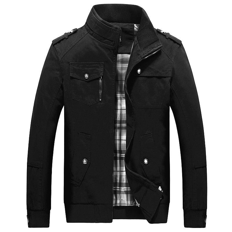 Men's light canvas field jacket with padded lining, shoulder flaps and contrasting ribbed hem Mune Fashion