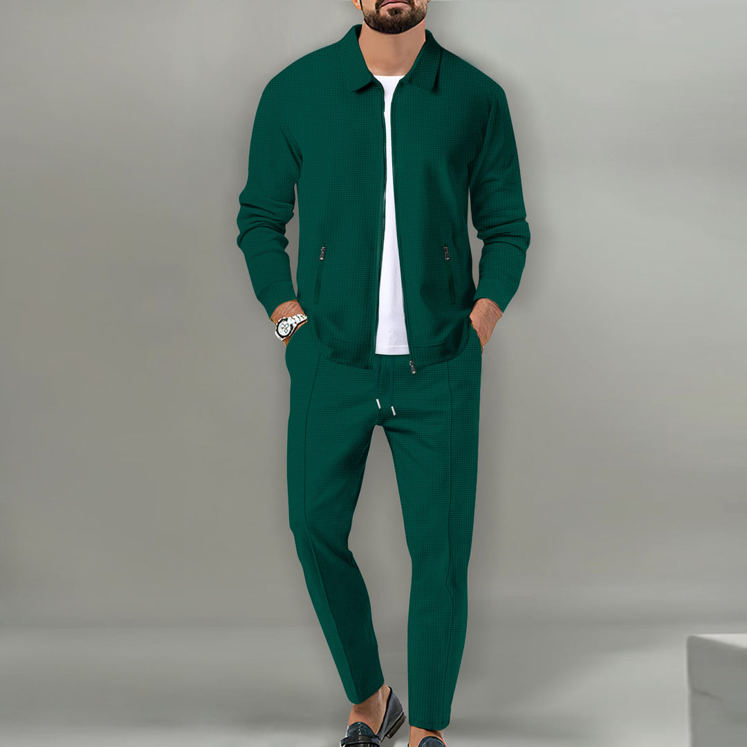 Men's casual waffle knit track set with zipper and drawstring Mune Fashion